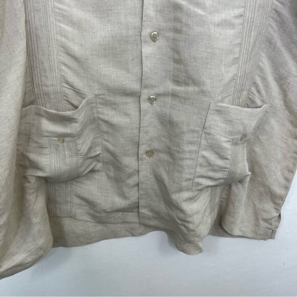 Cubavera Button Up Linen Blend Camp Beige Short Sleeve Quad Pocket Shirt XLT - Picture 6 of 13